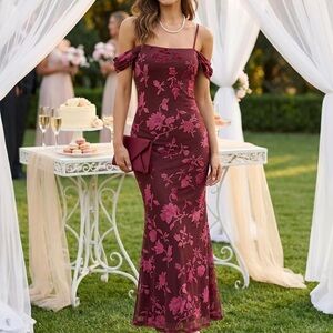 Elegant Floral Burgundy Dress